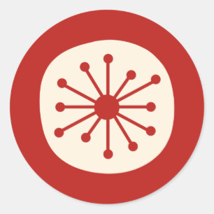 Retro Mid Century Atomic Dot Simple Red Cream Runt Klistermärke
