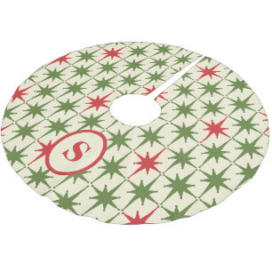 Retro Mid-Century Atomic julstjärnor Initial Julgransmatta Borstad Polyester