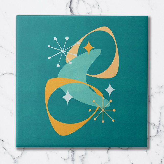Retro Mid Century Atomic Space Age 20 Teal, Orange Kakelplatta (Skapare uppladdad)