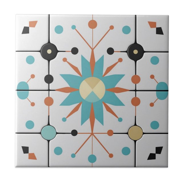 Retro Mid Century Atomiskt Geometriskt Mönster Kakelplatta (Framsidan)