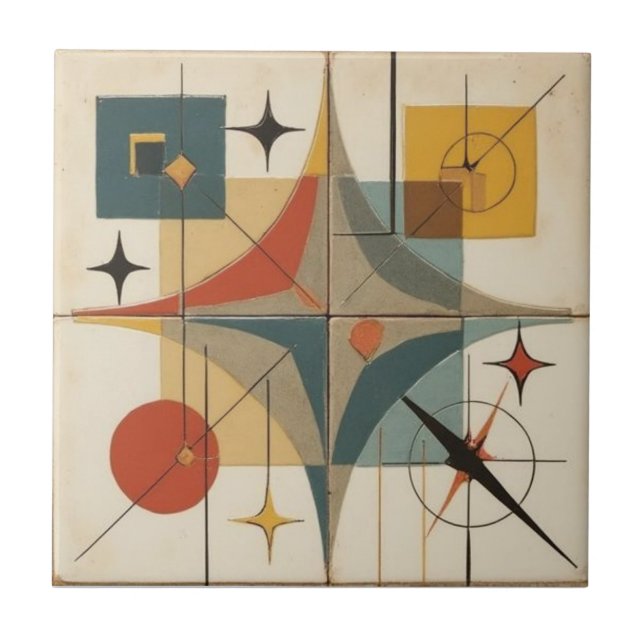 Retro Mid Century Atomiskt Geometriskt Mönster Kakelplatta (Framsidan)