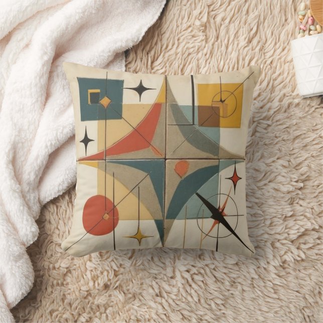 Retro Mid Century Atomiskt Geometriskt Mönster Kudde (Filt)