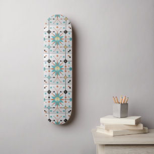 Retro Mid Century Atomiskt Geometriskt Mönster Mini Skateboard Bräda 18,5 Cm