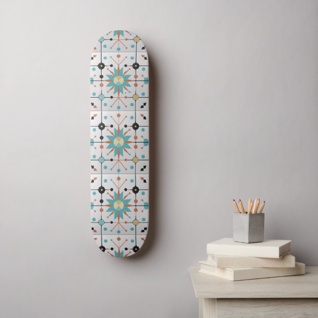 Retro Mid Century Atomiskt Geometriskt Mönster Mini Skateboard Bräda 18,5 Cm (Väggkonst)