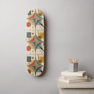 Retro Mid Century Atomiskt Geometriskt Mönster Mini Skateboard Bräda 18,5 Cm