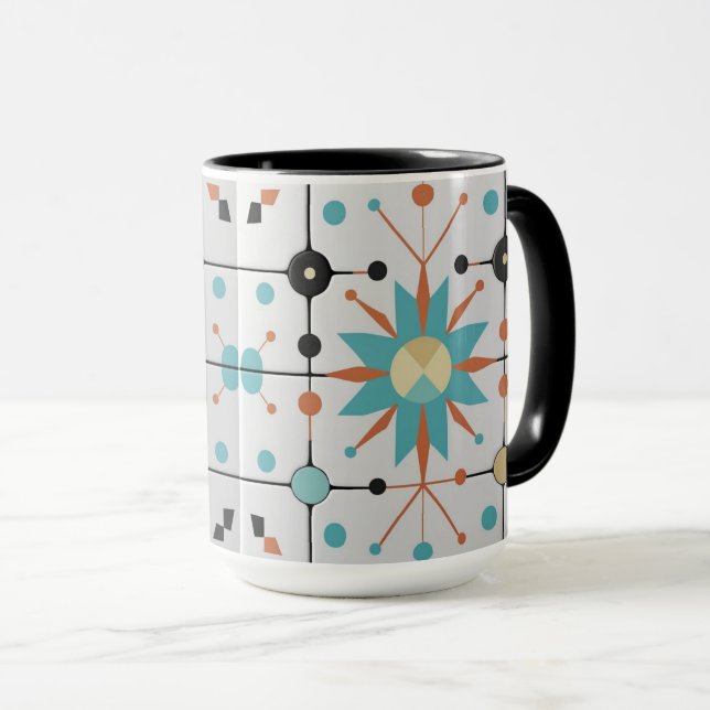Retro Mid Century Atomiskt Geometriskt Mönster Mugg (Framsida höger)
