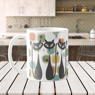 Retro Mid Century Black Atomic Cats Kaffemugg