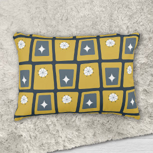 Retro Mid Century Funky Blocks 2 Navy, Mustard Prydnadskudde