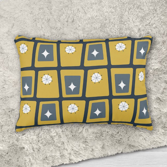 Retro Mid Century Funky Blocks 2 Navy, Mustard Prydnadskudde (Skapare uppladdad)