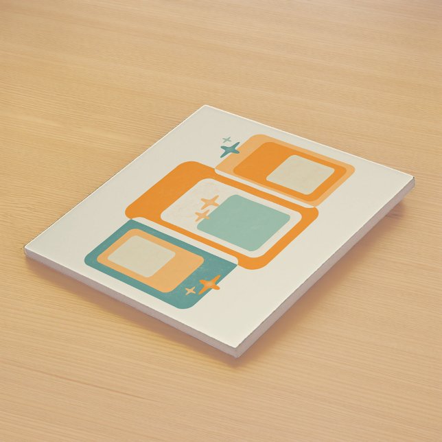 Retro Mid Century Geometric Abstrakt Teal Orange Kakelplatta (Skapare uppladdad)