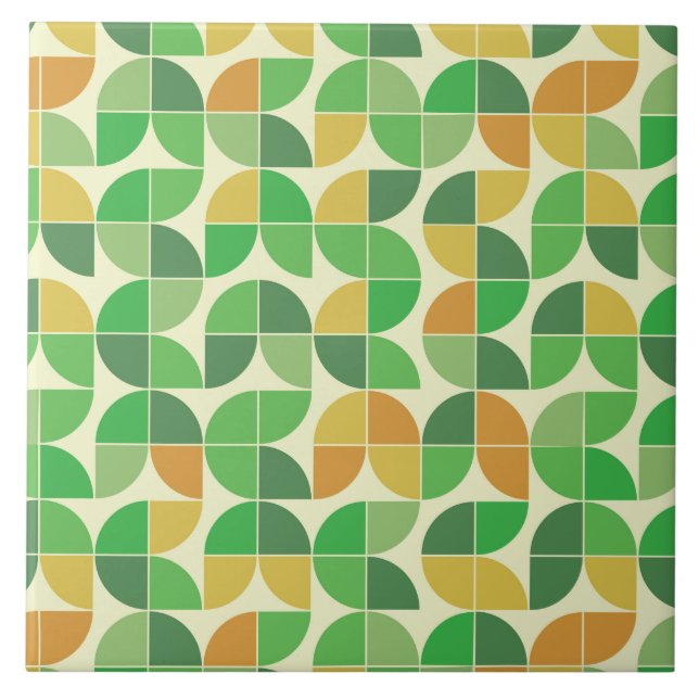 Retro Mid Century Geometric Grönt Orange Kakelplatta (Framsidan)