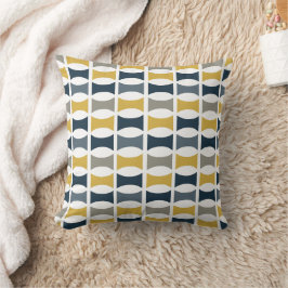 Retro Mid Century Geometric Navy, Mustard Kudde