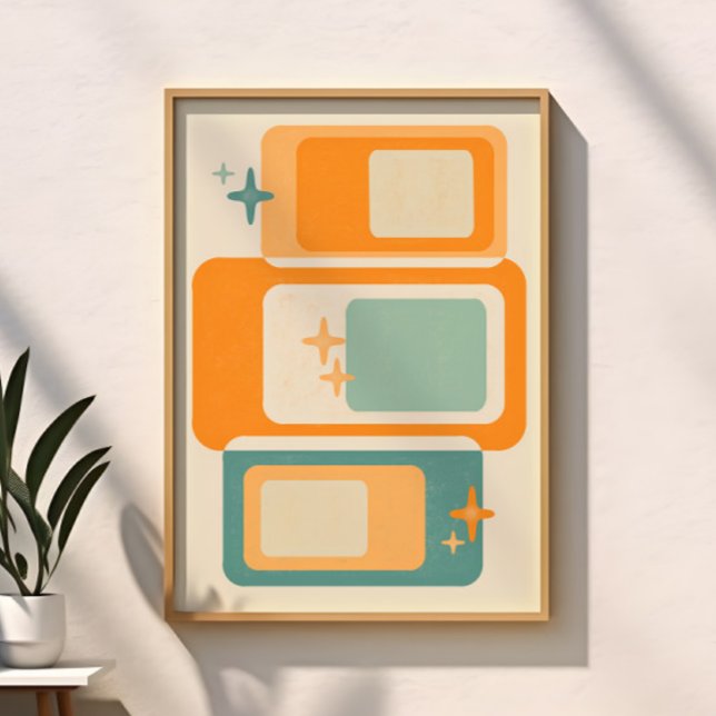 Retro Mid Century Geometrisk Abstrakt Turkos Orang Poster (Skapare uppladdad)
