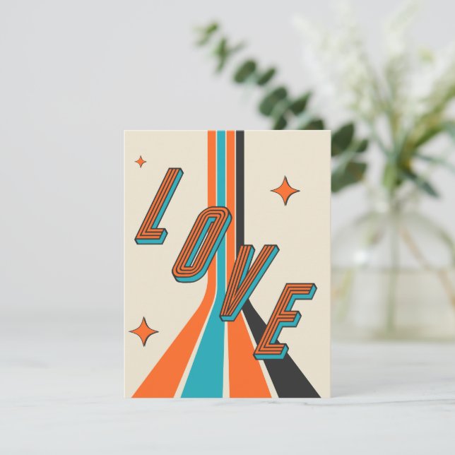 Retro Mid Century Geometrisk Kärlek Alla Hjärtans  Anteckningskort (Stående Fram)