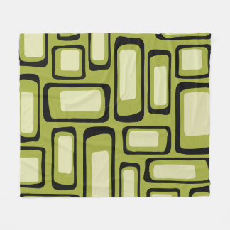 Retro Mid-Century Grön Avrundad Rektangel Grid Fleecefilt