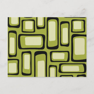 Retro Mid-Century Grön Avrundad Rektangel Grid Vykort