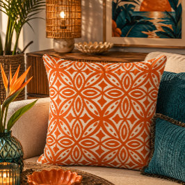 Retro Mid Century Hawaikanskt Tapa-mönster Orange Kudde