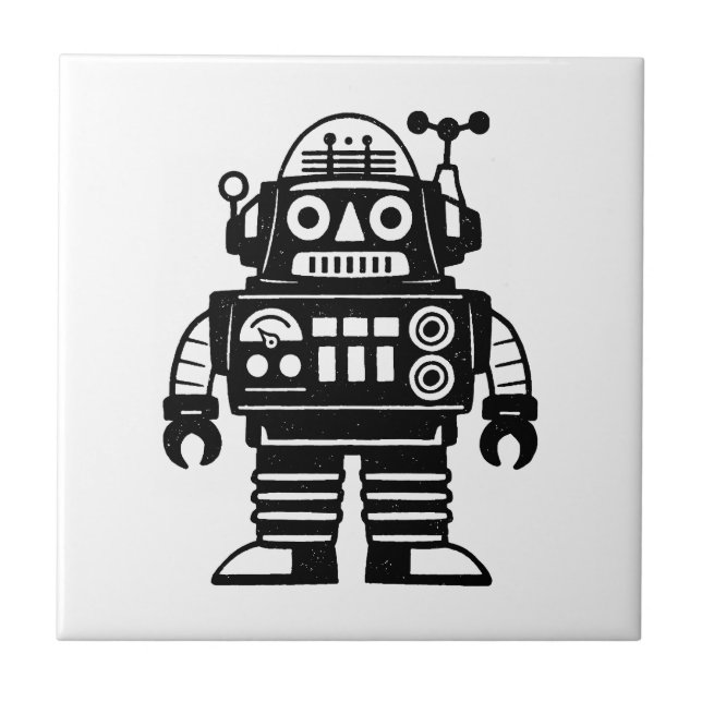 Retro Mid Century Inspirerad Robot Kakelplatta (Framsidan)