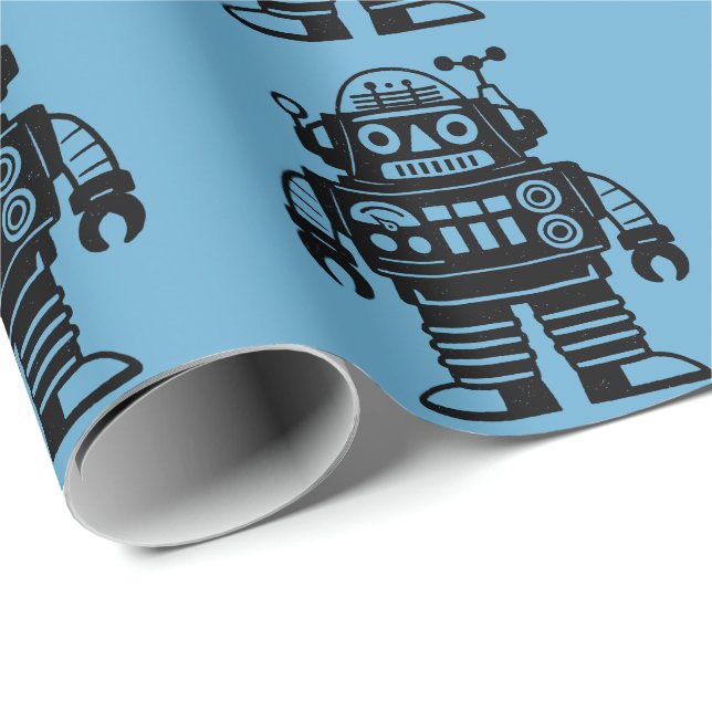 Retro Mid Century Inspirerad Robot Presentpapper (Rullad Hörn)