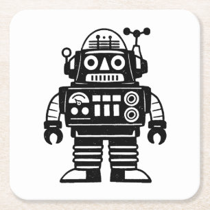 Retro Mid Century Inspirerad Robot Underlägg Papper Kvadrat
