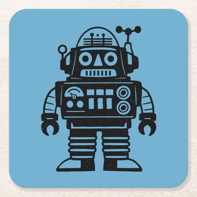 Retro Mid Century Inspirerad Robot Underlägg Papper Kvadrat (Framsidan)