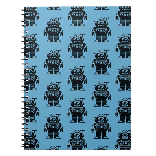 Retro Mid Century Inspirerat Robotmönster Anteckningsbok (Framsidan)