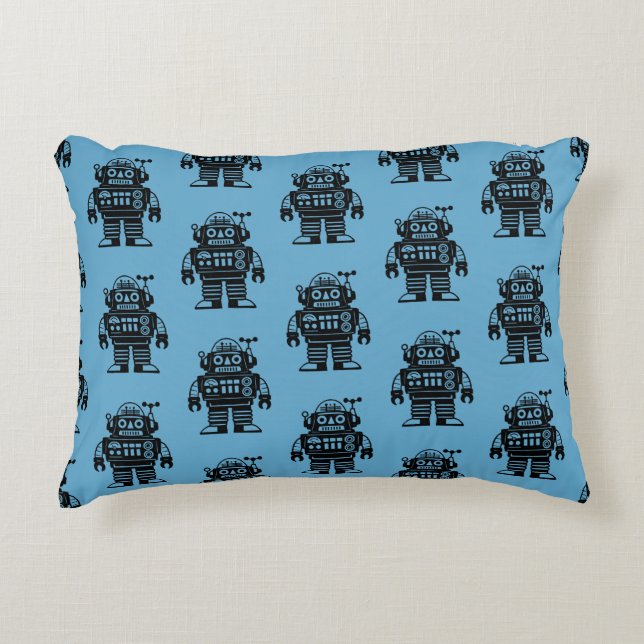 Retro Mid Century Inspirerat Robotmönster Prydnadskudde (Framsidan)