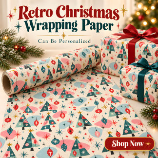 Retro Mid Century Julgranar Inpackningspapper Presentpapper