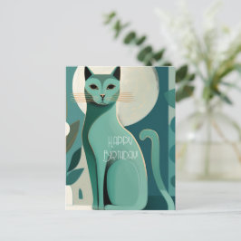 Retro Mid Century Katt Födelsedagskort Vykort