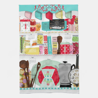 Retro Mid Century Kitchen 2026 Calendar Kökshandduk