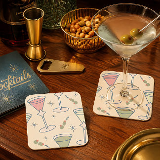 Retro Mid-Century Martini Underlägg Papper Kvadrat
