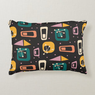 Retro Mid Century Mod Atomic Space Age Black Prydnadskudde