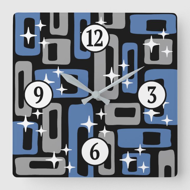 Retro Mid Century Modern Abstrakt Fyrkantig Klocka (Framsida)