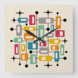 Retro Mid Century Modern Abstrakt Fyrkantig Klocka