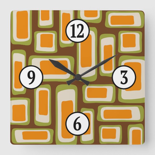 Retro Mid Century Modern Abstrakt Fyrkantig Klocka (Framsida)