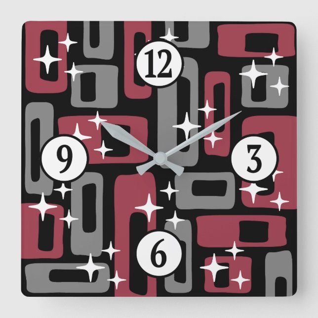Retro Mid Century Modern Abstrakt Fyrkantig Klocka (Framsida)