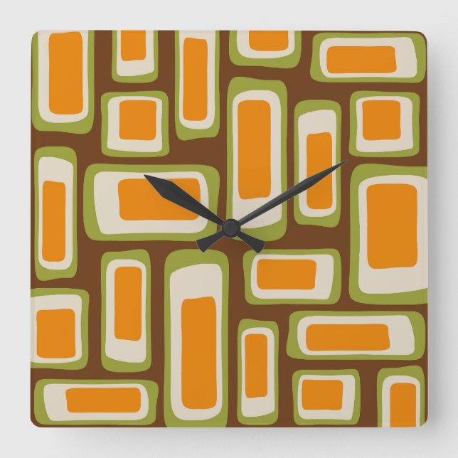 Retro Mid Century Modern Abstrakt Fyrkantig Klocka (Framsida)
