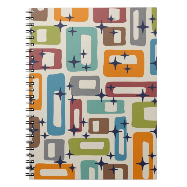 Retro Mid Century Modern Abstrakt Mönster Anteckningsbok (Framsidan)