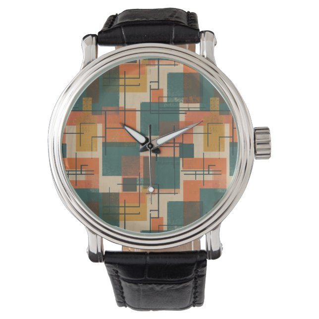 Retro Mid Century Modern Abstrakt Mönster  Armbandsur (Framsida)