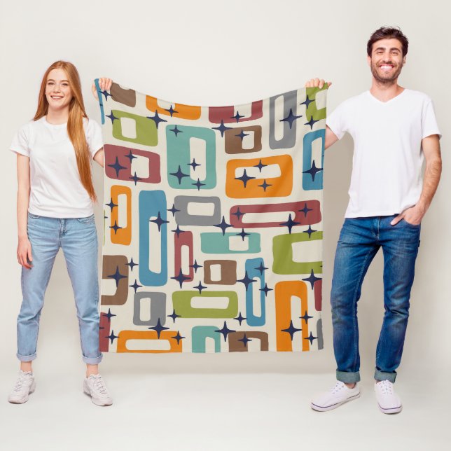 Retro Mid Century Modern Abstrakt Mönster Fleecefilt (På plats)