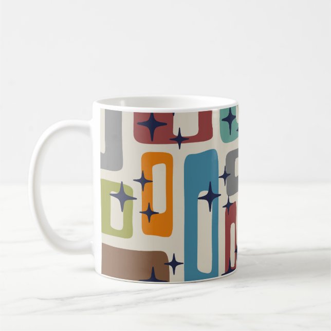 Retro Mid Century Modern Abstrakt Mönster Kaffemugg (Vänster)