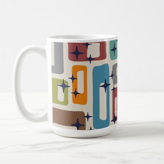 Retro Mid Century Modern Abstrakt Mönster Kaffemugg (Vänster)