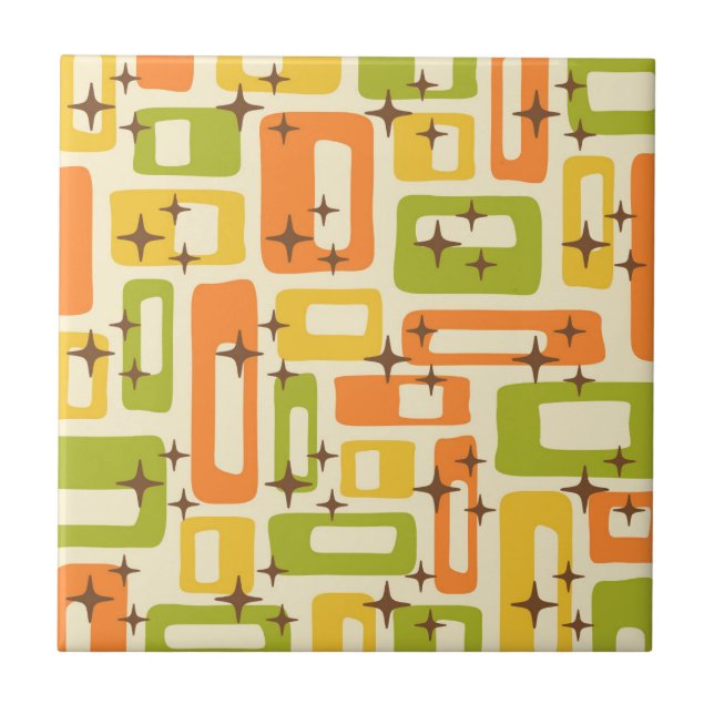 Retro Mid Century Modern Abstrakt Mönster Kakelplatta (Framsidan)
