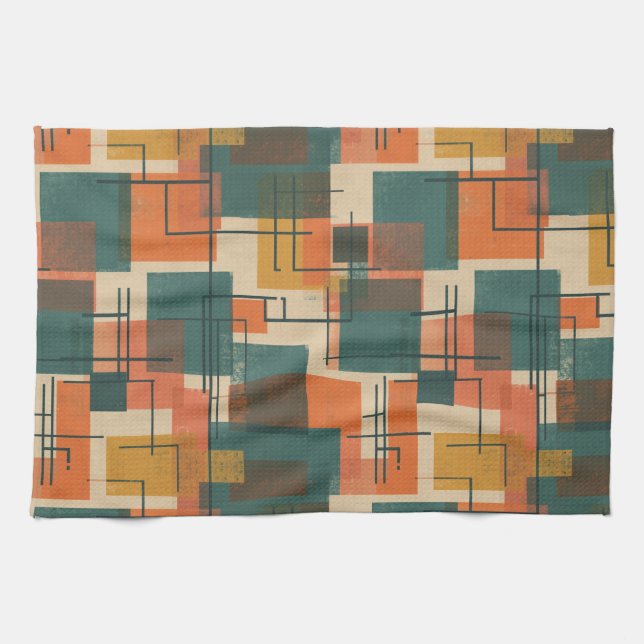 Retro Mid Century Modern Abstrakt Mönster  Kökshandduk (Horisontell)