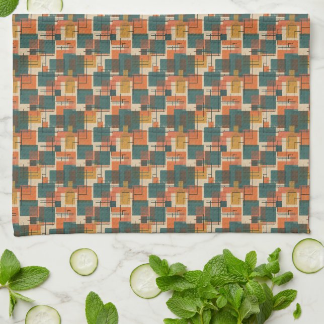 Retro Mid Century Modern Abstrakt Mönster  Kökshandduk (Vikta)