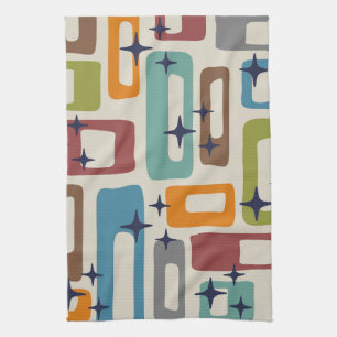 Retro Mid Century Modern Abstrakt Mönster Kökshandduk