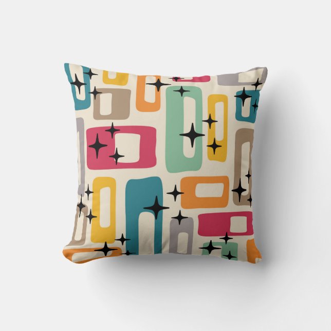 Retro Mid Century Modern Abstrakt Mönster Kudde (Framsida)