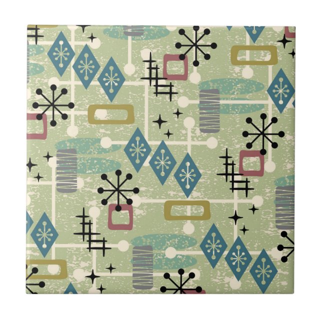 Retro Mid Century Modern Abstrakt Mönster Lamp Sha Kakelplatta (Framsidan)