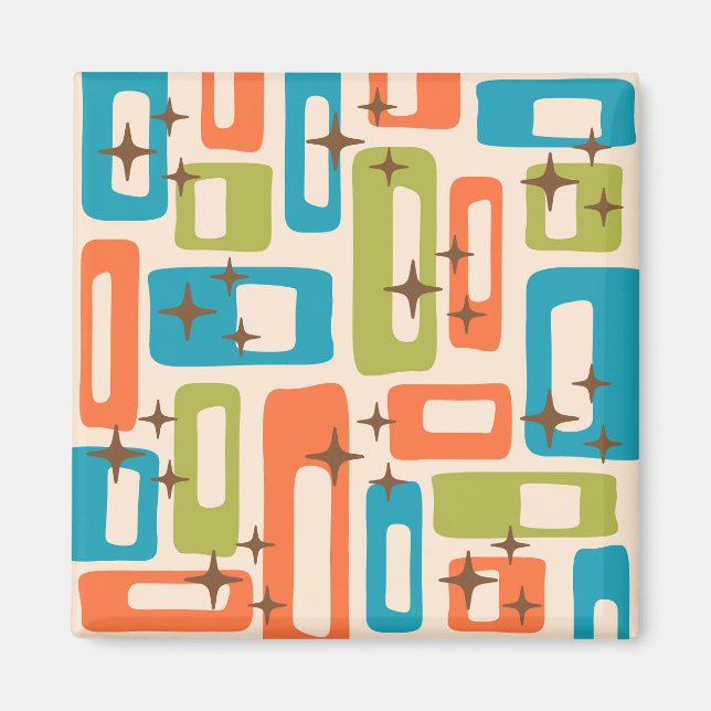 Retro Mid Century Modern Abstrakt Mönster Magnet (Framsidan)