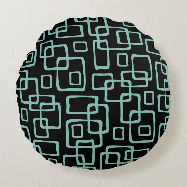 Retro Mid Century Modern Abstrakt Mönster Rund Kudde (Framsidan)